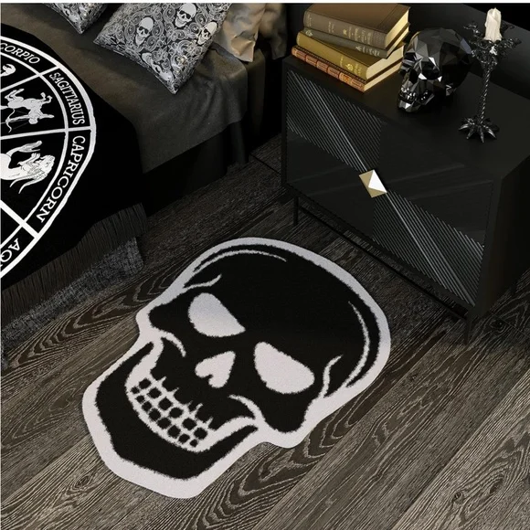 Skull Bath Mat Rug Gothic Bathmat Goth Bathroom Decor Black sk… - Picture 6 of 6